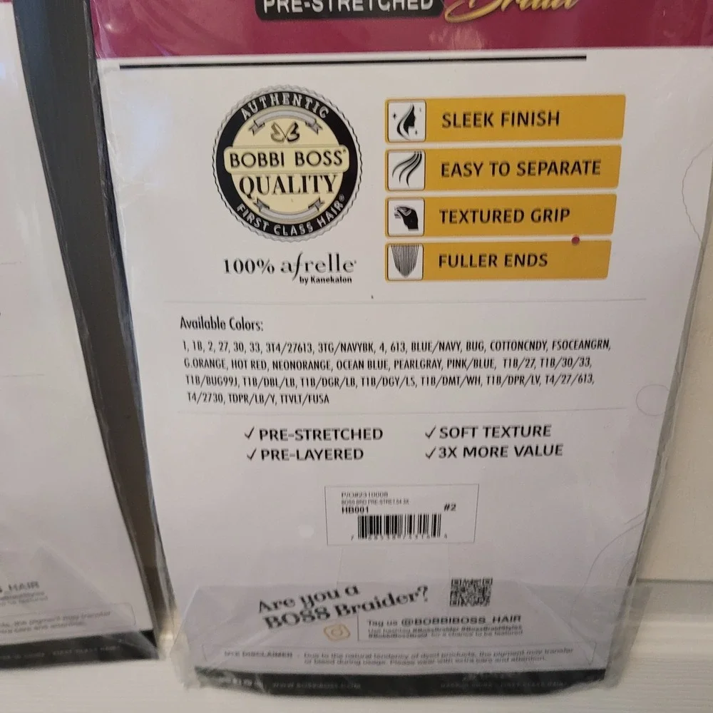 Two‎ 3 Packs BOSS Pre-Stretched Braid Bobbi Boss 54-Inch Color 2 - SEALED Hair